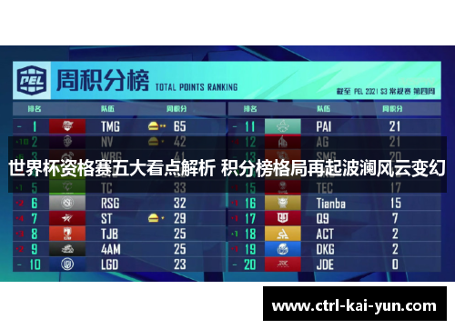世界杯资格赛五大看点解析 积分榜格局再起波澜风云变幻